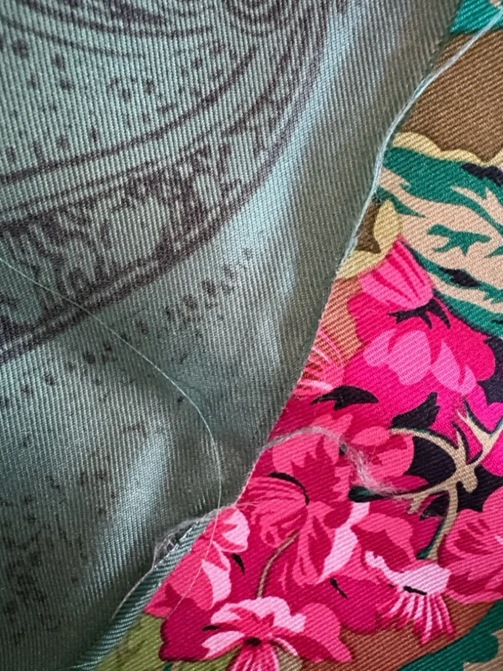 Vintage Oscar de la Renta Floral Green and Pink Silk Square Scarf